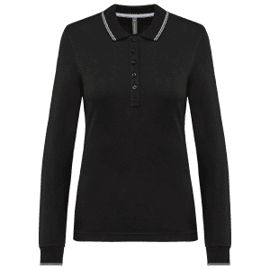 Dames polo van piquétricot met lange mouwen