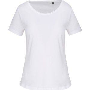 Bio dames-t-shirt kraag met onafgewerkte rand korte mouwen