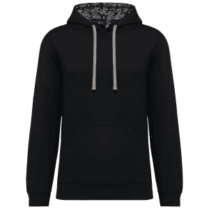 Unisex sweater met capuchon met contrasterend motief