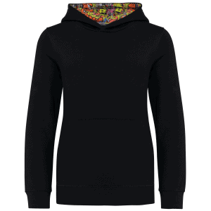 Unisex kindersweater met contrasterende capuchon met motief