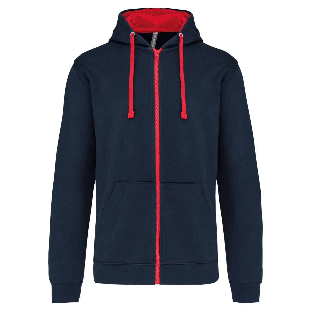 Herensweater met rits en capuchon in contrasterende kleur