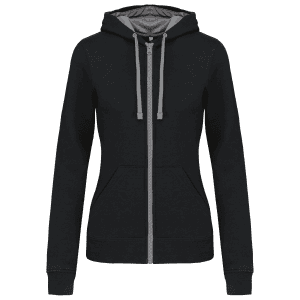 Damessweater met rits en capuchon in contrasterende kleur