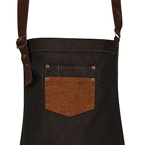 Division - Waxed look denim bib apron with faux leather