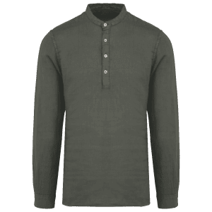 Verwassen linen herenoverhemd met maokraag