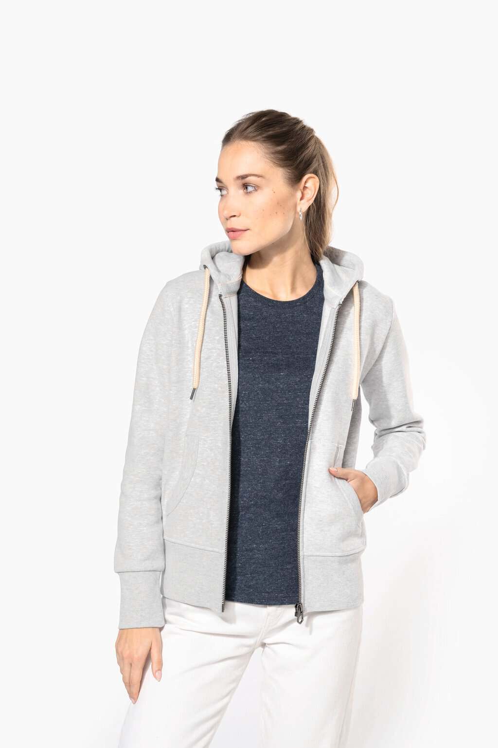 Vintage damessweater met rits en capuchon