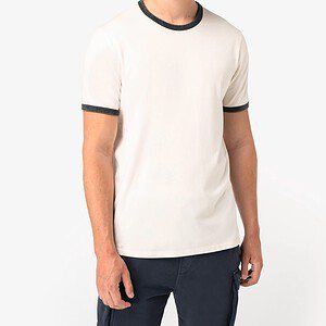 Ecologisch ringer heren T-shirt met contrasterende boorden en verwassen look
