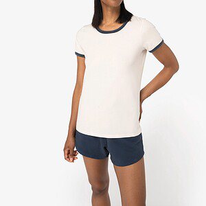 Ecologisch ringer dames T-shirt met contrasterende boorden en verwassen look