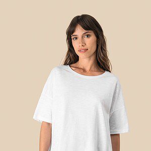 Ecologisch oversized dames slub-T-shirt met afhangende schouders