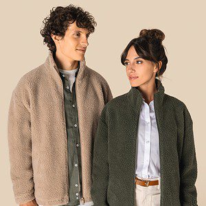 Uniseks sweater van sherpa met rits en afhangende schouders