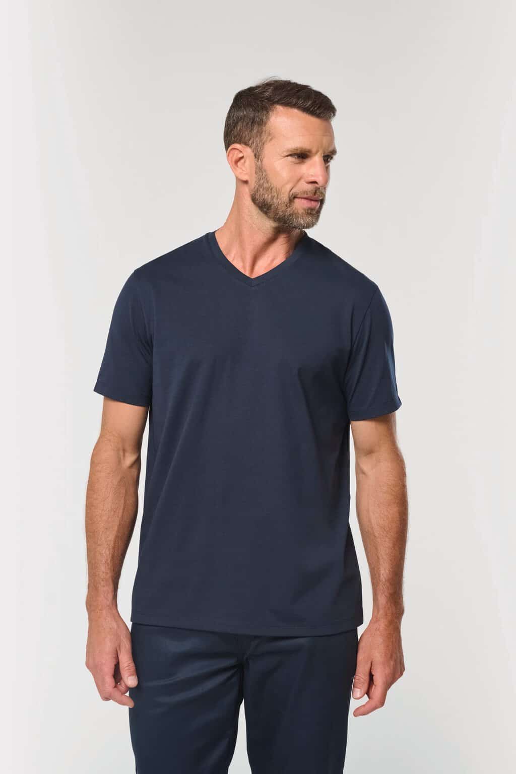Ecologisch antibacterieel heren-T-shirt met V-hals